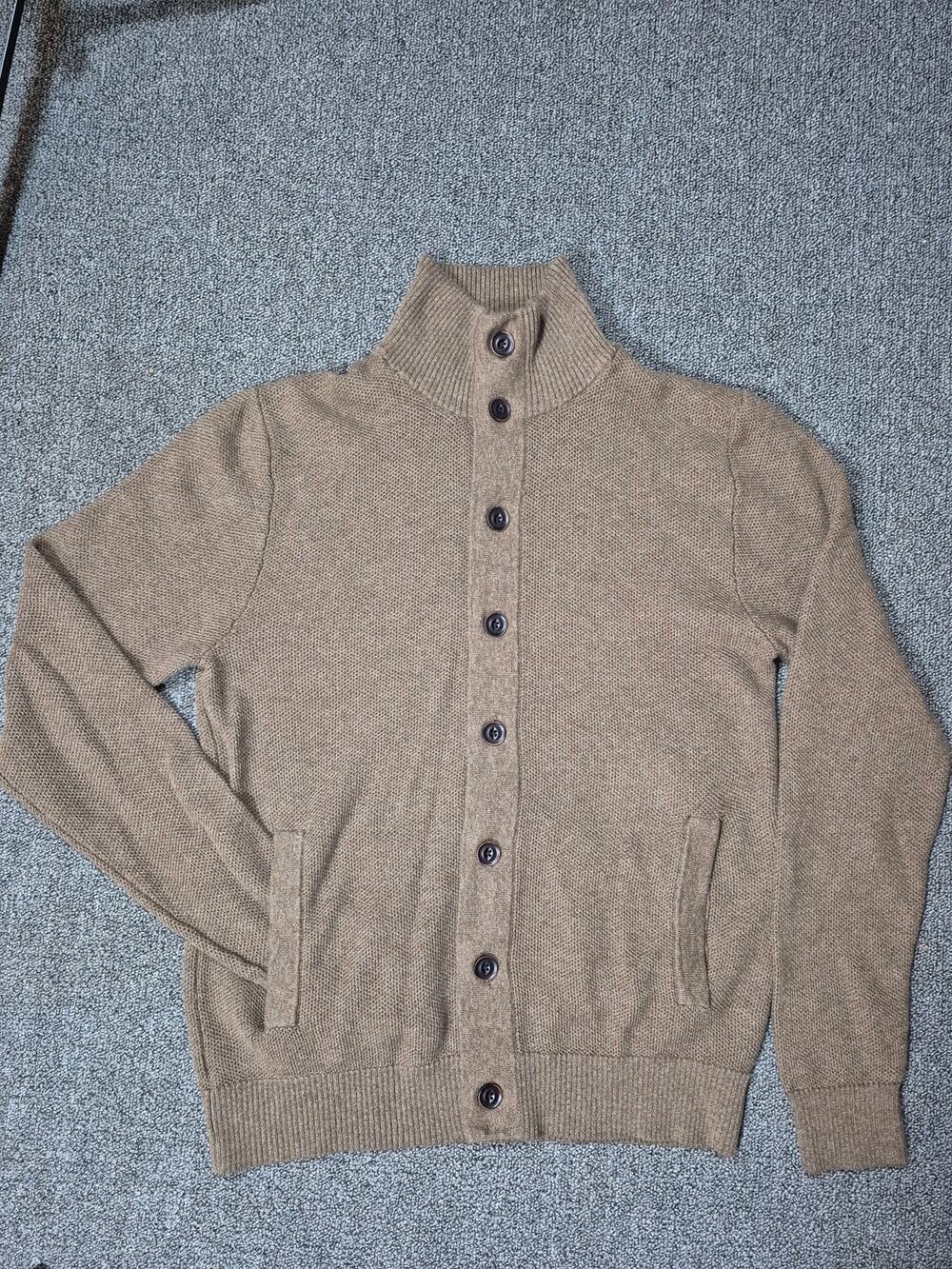 Goodfellow & Co Mens Medium Brown Cotton Button Front Mock Neck Cardigan Sweater